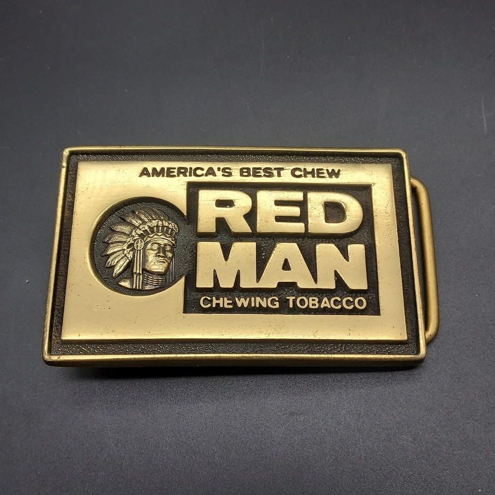 Red Man Chewing Tobacco Brass Belt Buckle Made in USA